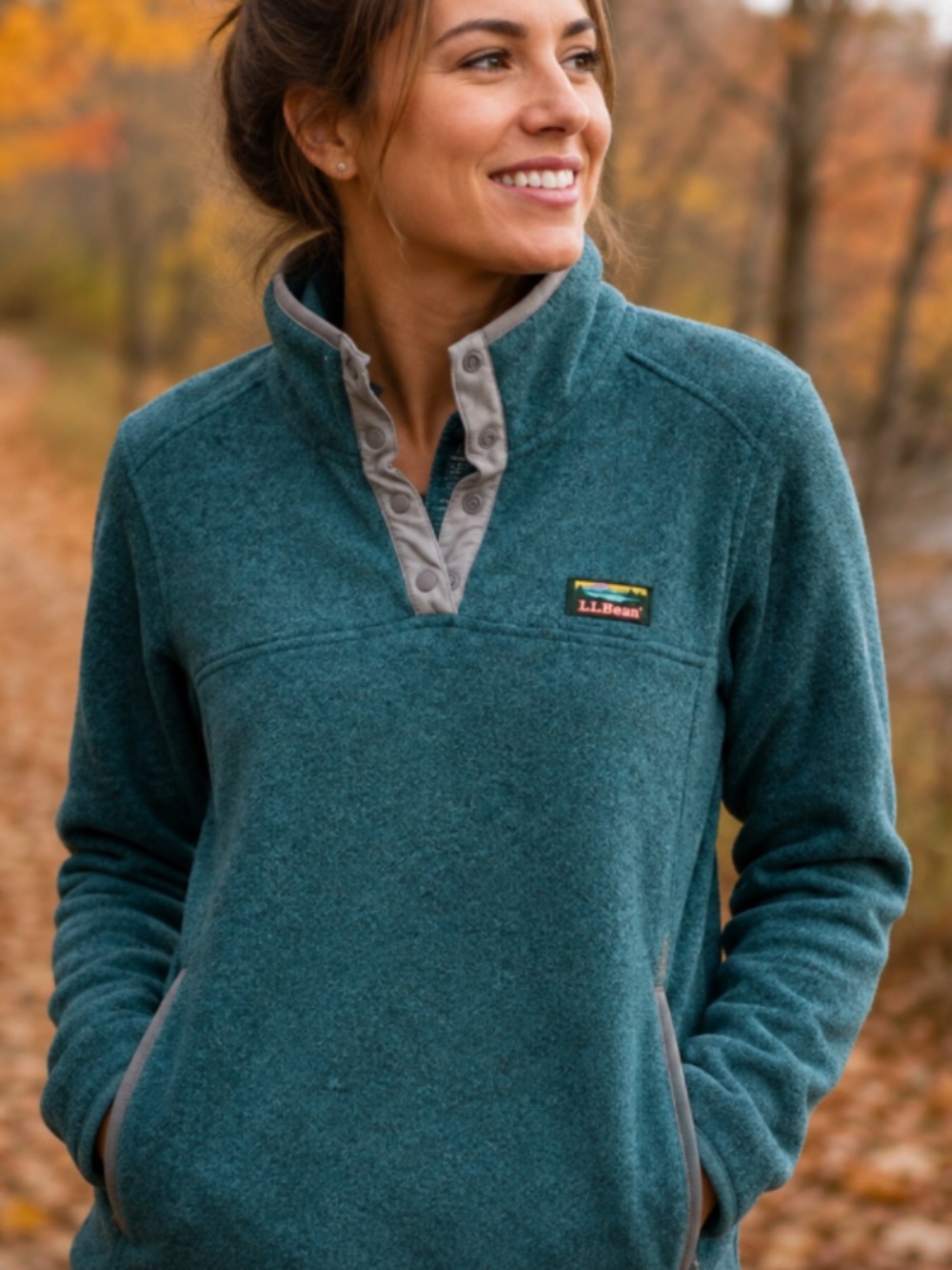 L.L. Bean 1/4 Snap Sweater Fleece Pullover Heathered Teal Womens Large